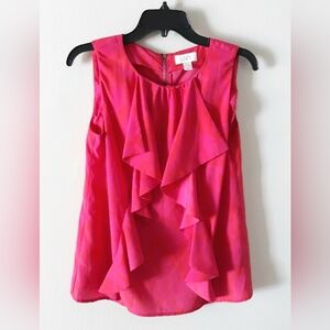 LOFT Vibrant Pink Ruffle Blouse